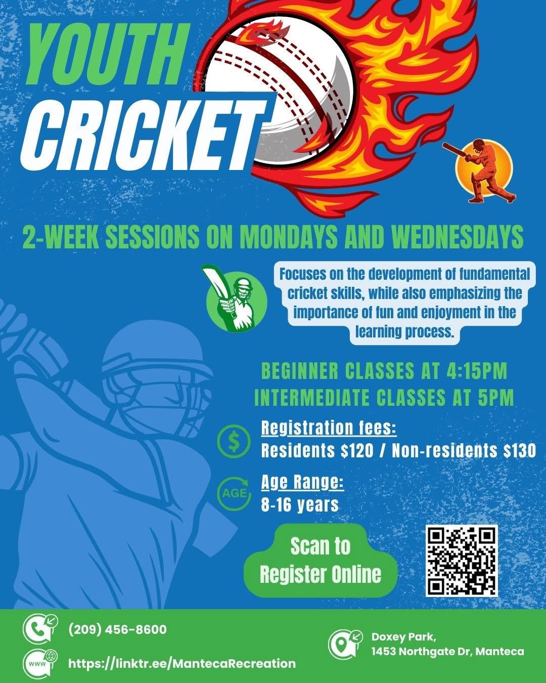 Youth practicing cricket in Manteca nets at sunset